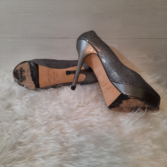 Jimmy Choo Silver black shimmer Platform heels sz 38.5 8.5 Italy - Picture 3 of 11